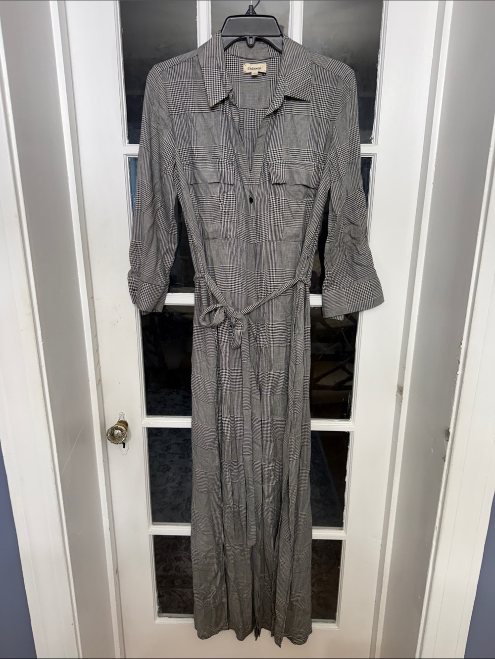 L’AGENCE Cameron Shirt Long Dress houndstooth extra small tall belted - Picture 3 of 11